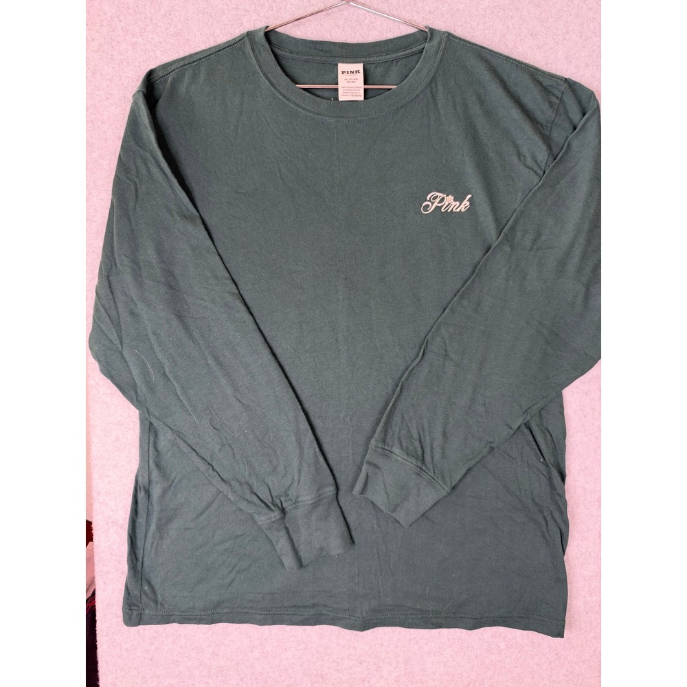 Victorias Secret PINK Long Sleeve T-Shirt Green Sleighin Snowflake Graphic XS